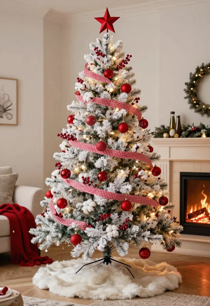 14 Farmhouse Christmas Tree Ideas That Feel Rustic Without Looking Messy - 4. Rustic Red and White 1