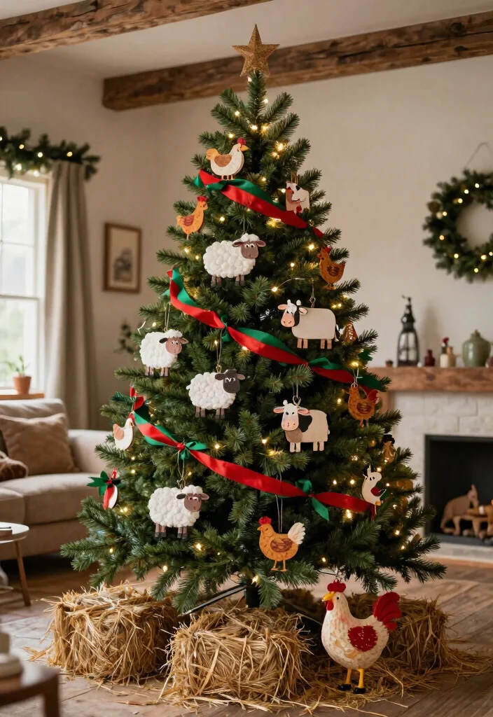 14 Farmhouse Christmas Tree Ideas That Feel Rustic Without Looking Messy - 8. Festive Farm Animals 1