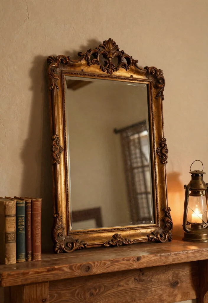 14 Farmhouse Mirror Wall Decor Ideas That Fill Big Empty Walls - 10. Antique Mirror Accents 1