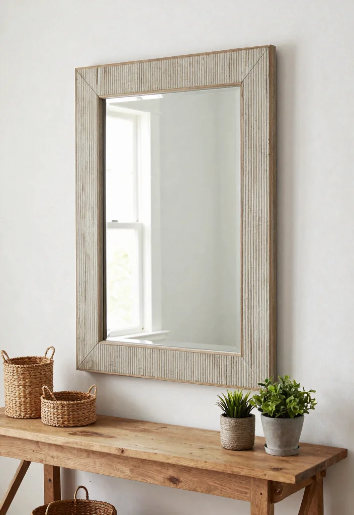 14 Farmhouse Mirror Wall Decor Ideas That Fill Big Empty Walls - 11. Rustic Farmhouse Mirror with Beadboard Backing 1