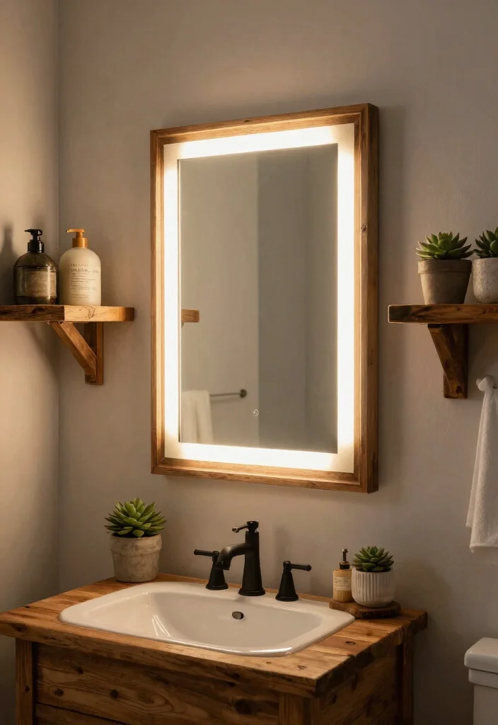 14 Farmhouse Mirror Wall Decor Ideas That Fill Big Empty Walls - 12. Lighted Mirrors for Functionality 1