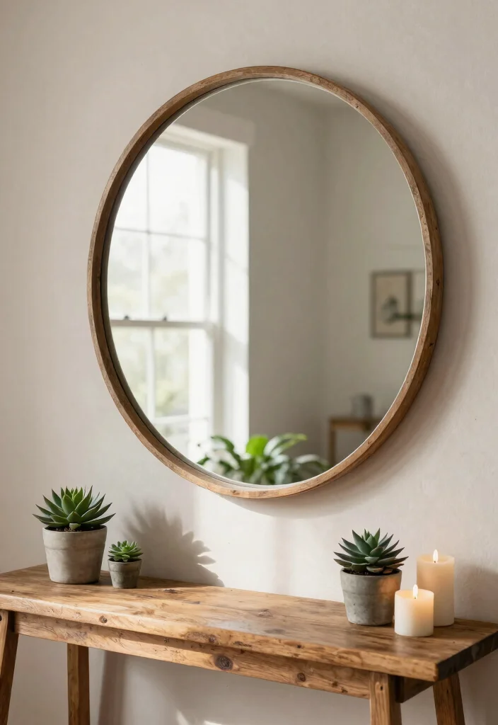 14 Farmhouse Mirror Wall Decor Ideas That Fill Big Empty Walls - 2. Large Round Mirrors as Focal Points 1