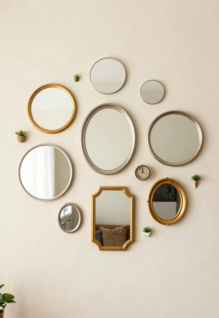 14 Farmhouse Mirror Wall Decor Ideas That Fill Big Empty Walls - 3. Asymmetrical Mirror Layouts 1