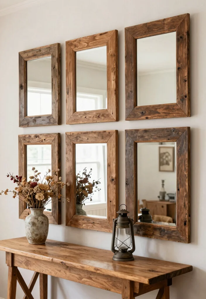 14 Farmhouse Mirror Wall Decor Ideas That Fill Big Empty Walls - 4. Rustic Wooden Frames for Farmhouse Feel 1