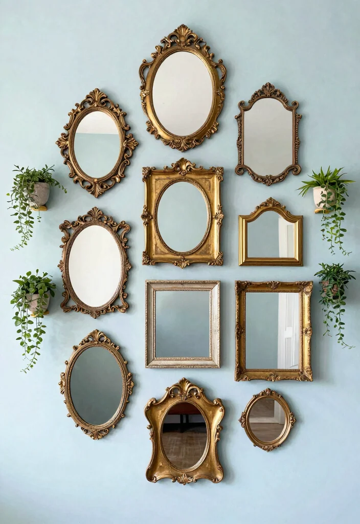 14 Farmhouse Mirror Wall Decor Ideas That Fill Big Empty Walls - 5. Decorative Mirror Collage 1