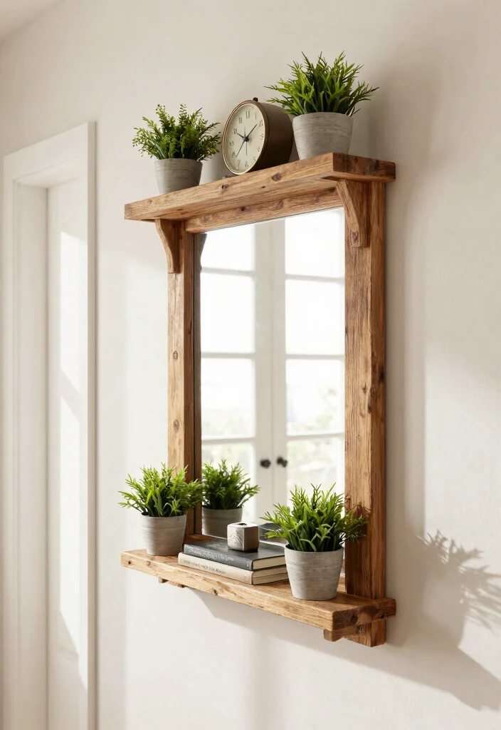 14 Farmhouse Mirror Wall Decor Ideas That Fill Big Empty Walls - 7. Mirrors with Built-In Shelving 1