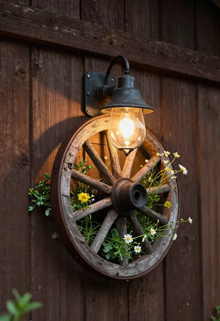 14 Farmhouse Wall Sconces That Work Without Hardwiring - 10. Rustic Wagon Wheel Sconce 1