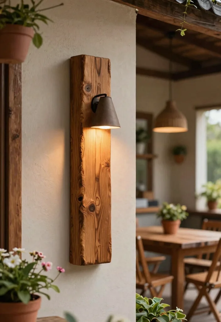 14 Farmhouse Wall Sconces That Work Without Hardwiring - 2. Rustic Wood Beam Sconce 1