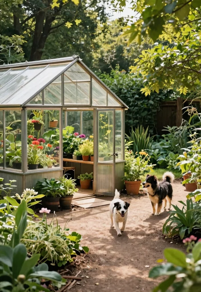 14 Outdoor Dog Runs That Give Your Pup Room Without Digging Up Grass - 11. Greenhouse and Dog Run Combo: A Botanical Paradise 1