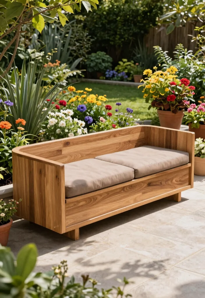 14 Outdoor Storage Bench Ideas That Keep Cushions Dry and Organized - 1. Stylish Teak Bench for Modern Gardens 1