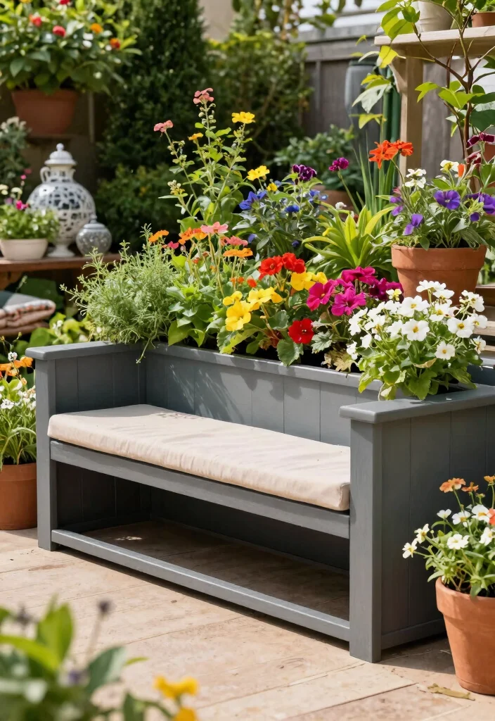 14 Outdoor Storage Bench Ideas That Keep Cushions Dry and Organized - 11. Planter Bench Combo for Added Greenery 1