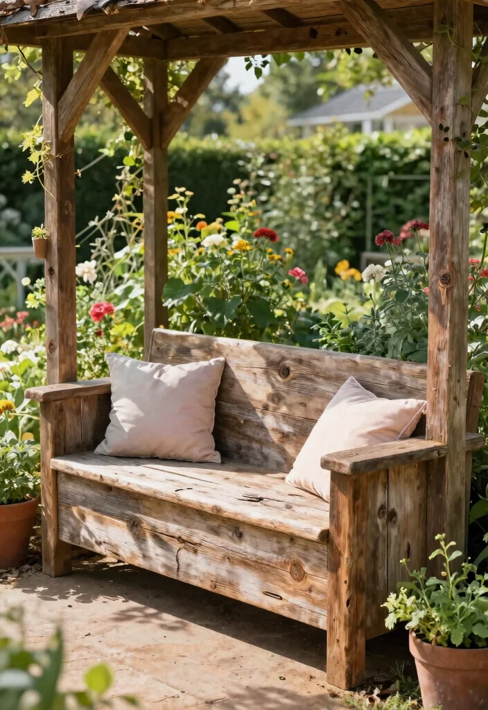 14 Outdoor Storage Bench Ideas That Keep Cushions Dry and Organized - 2. Rustic Wooden Storage Bench with Vintage Charm 1