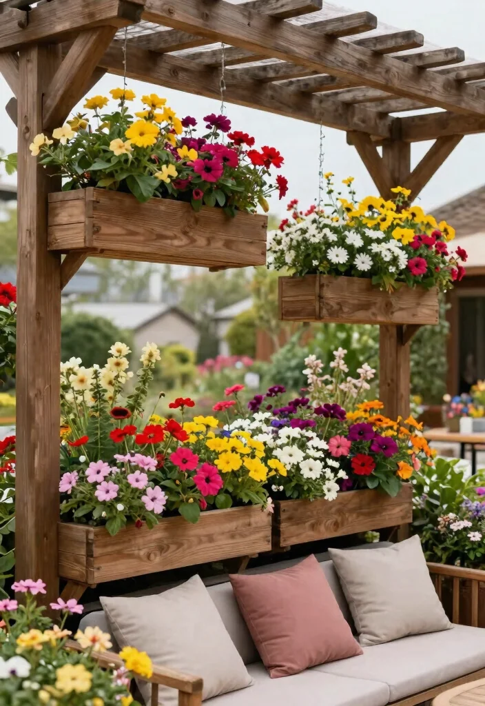 14 Pergola Decor Ideas That Add Shade Without Full Walls - 11. Colorful Flower Boxes 1