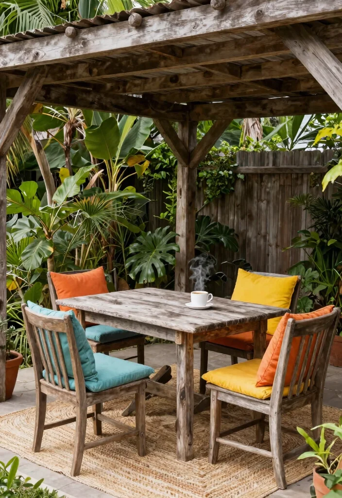 14 Pergola Decor Ideas That Add Shade Without Full Walls - 5. Rustic Wooden Furniture 1