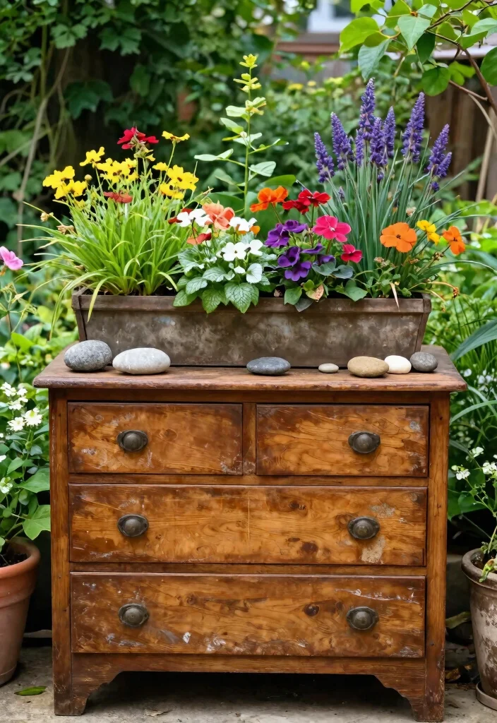 14 Planter Box Ideas on a Budget That Look High-End - 11. Upcycled Wooden Furniture Planter 1