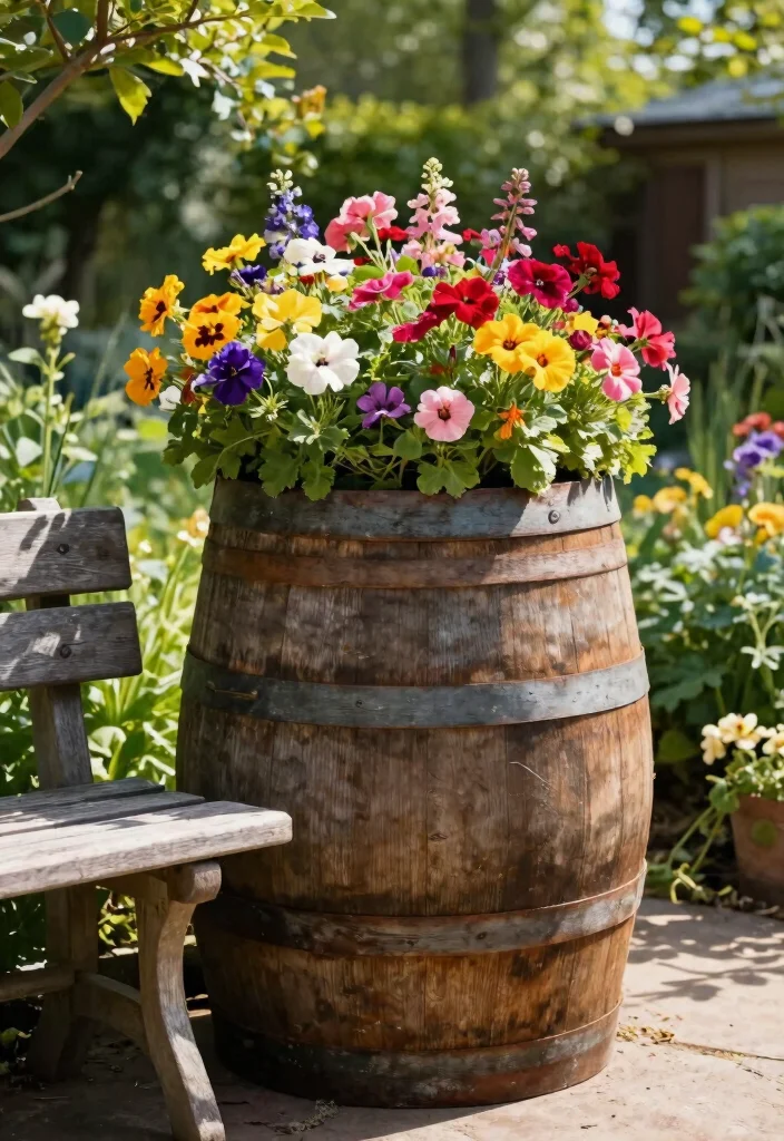 14 Planter Box Ideas on a Budget That Look High-End - 12. Barrel Planters 1
