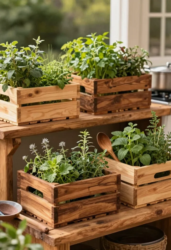 14 Planter Box Ideas on a Budget That Look High-End - 6. Wooden Crate Herb Planter 1