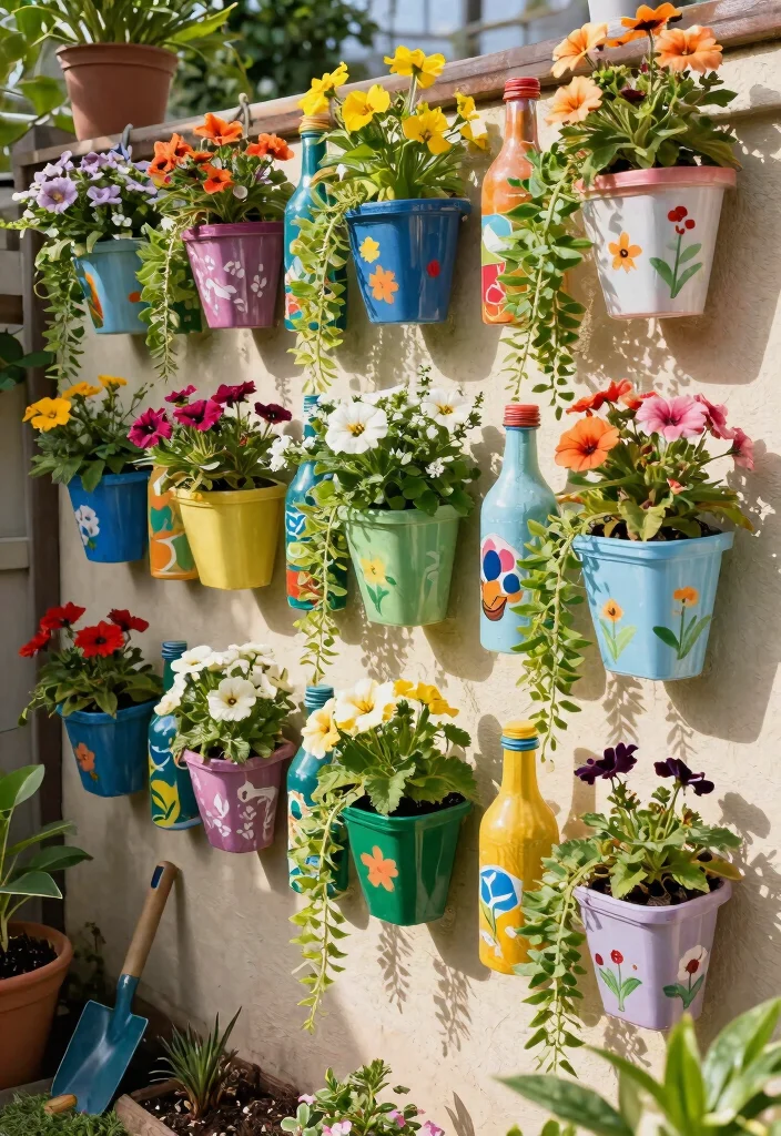 14 Planter Box Ideas on a Budget That Look High-End - 7. Colorful Plastic Bottles 1