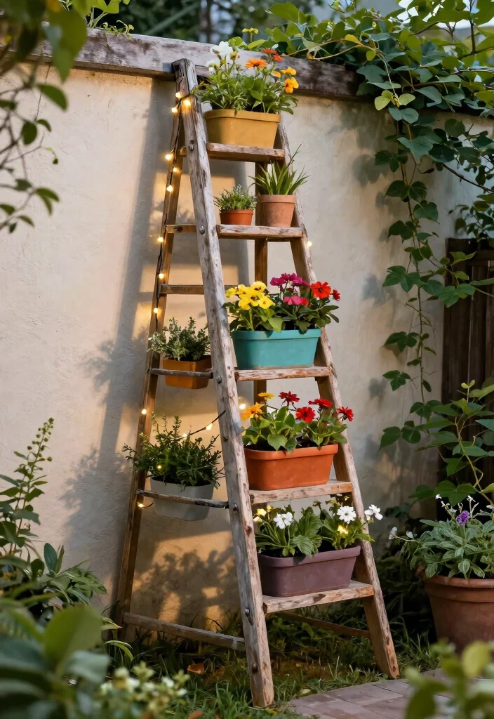14 Planter Box Ideas on a Budget That Look High-End - 8. DIY Wooden Ladder Planter 1