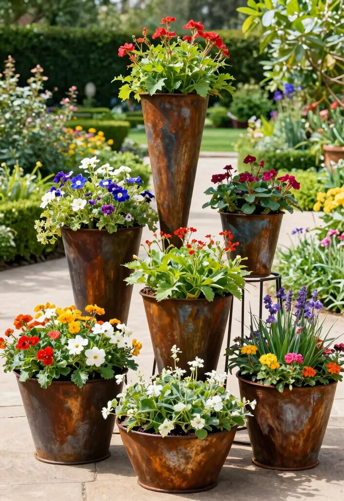 14 Sculptural Metal Patio Art That Resists Rust and Weather - 4. Artistic Planters 1