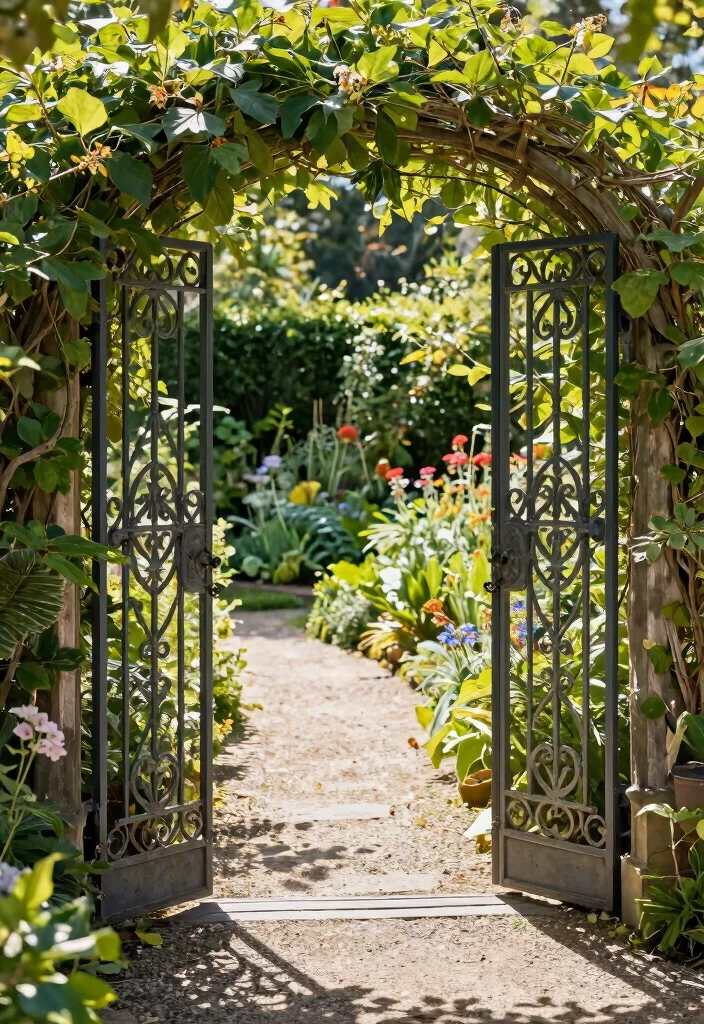 14 Sculptural Metal Patio Art That Resists Rust and Weather - 7. Decorative Metal Gates 1