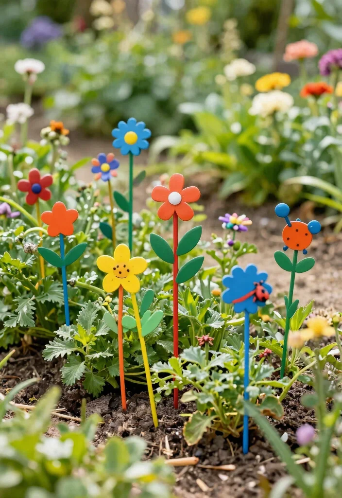 14 Sculptural Metal Patio Art That Resists Rust and Weather - 9. Vibrant Garden Stakes 1