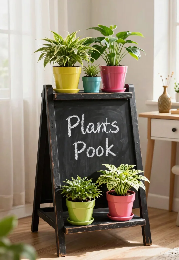 14 Vintage Plant Stand Ideas That Display More in Tight Corners - 9. Chalkboard-Style Plant Stand 1