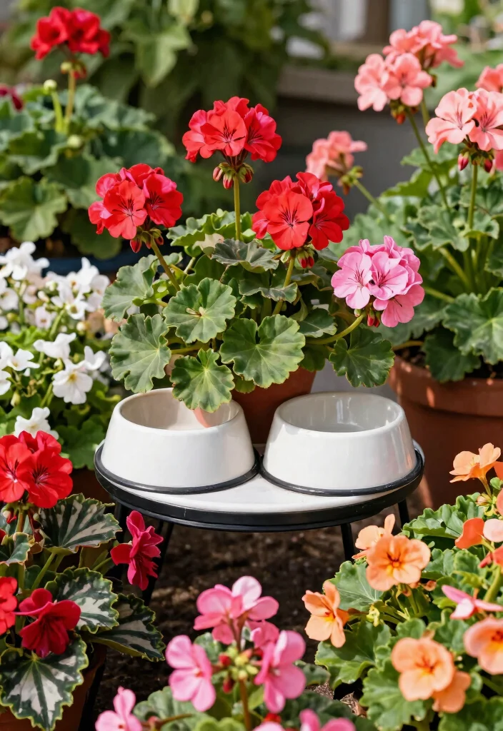 15 Dog Bowl Planter Ideas That Keep Food Off the Ground Outside - 10. Flowering Dog Bowl Stand 1