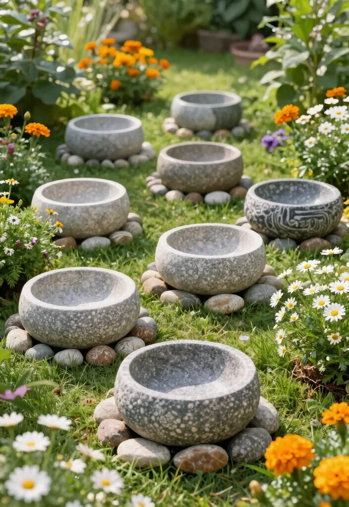 15 Dog Bowl Planter Ideas That Keep Food Off the Ground Outside - 4. Stylish Stone Dog Bowl Garden 1