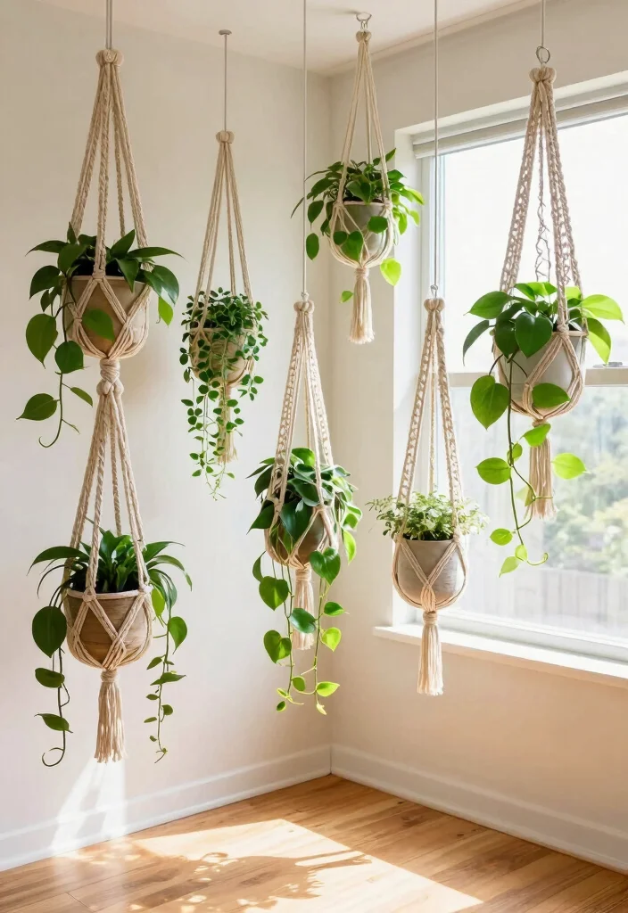 15 Hanging Ornaments From Ceiling Ideas That Don't Leave Holes - 1. Macramé Plant Hangers 1
