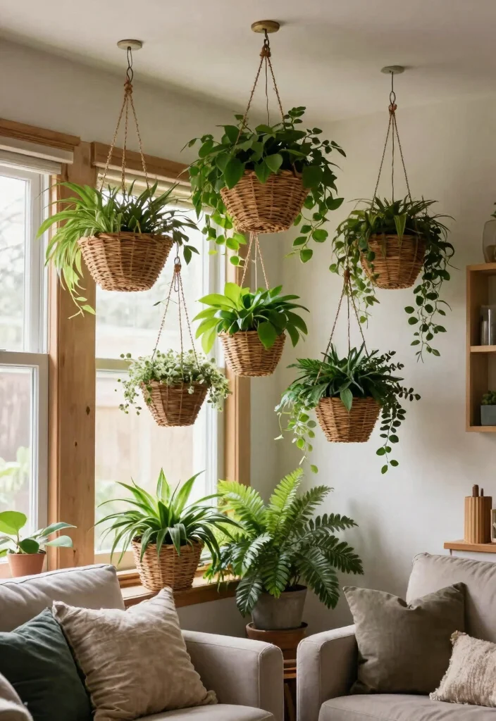 15 Hanging Ornaments From Ceiling Ideas That Don't Leave Holes - 11. Hanging Baskets for Vertical Gardening 1