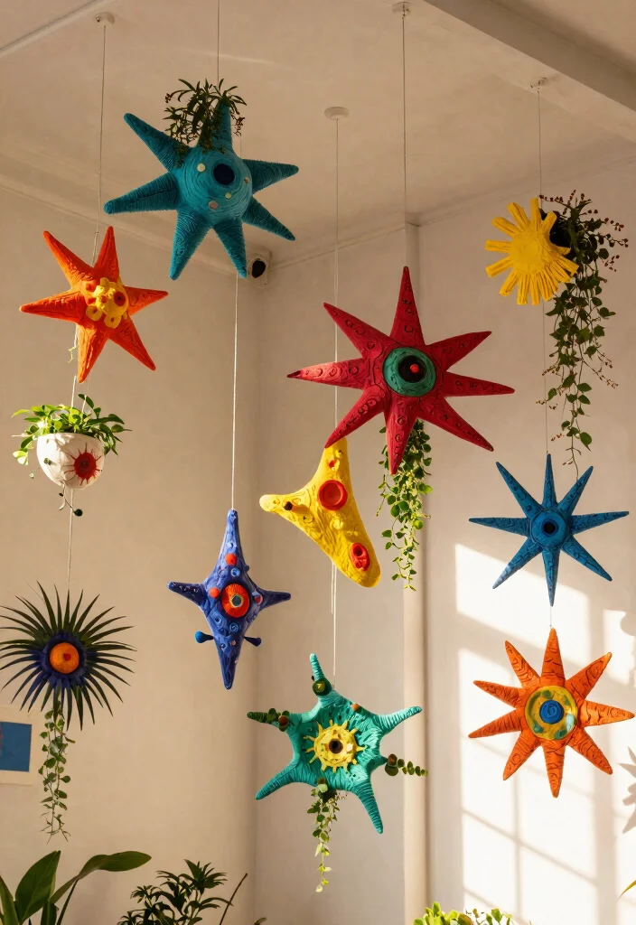 15 Hanging Ornaments From Ceiling Ideas That Don't Leave Holes - 12. Paper Mache Hanging Art 1