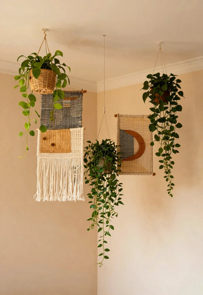 15 Hanging Ornaments From Ceiling Ideas That Don't Leave Holes - 13. Hanging Woven Wall Art 1