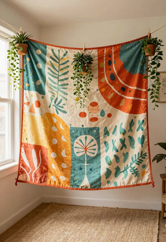 15 Hanging Ornaments From Ceiling Ideas That Don't Leave Holes - 4. Fabric Banners with Plant Clips 1