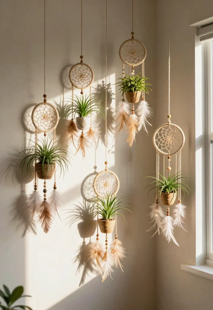 15 Hanging Ornaments From Ceiling Ideas That Don't Leave Holes - 5. Hanging Dreamcatchers with Plants 1