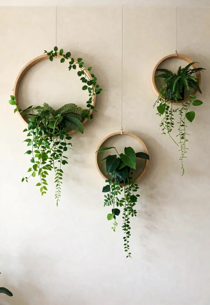 15 Hanging Ornaments From Ceiling Ideas That Don't Leave Holes - 6. Circular Frames with Greenery 1