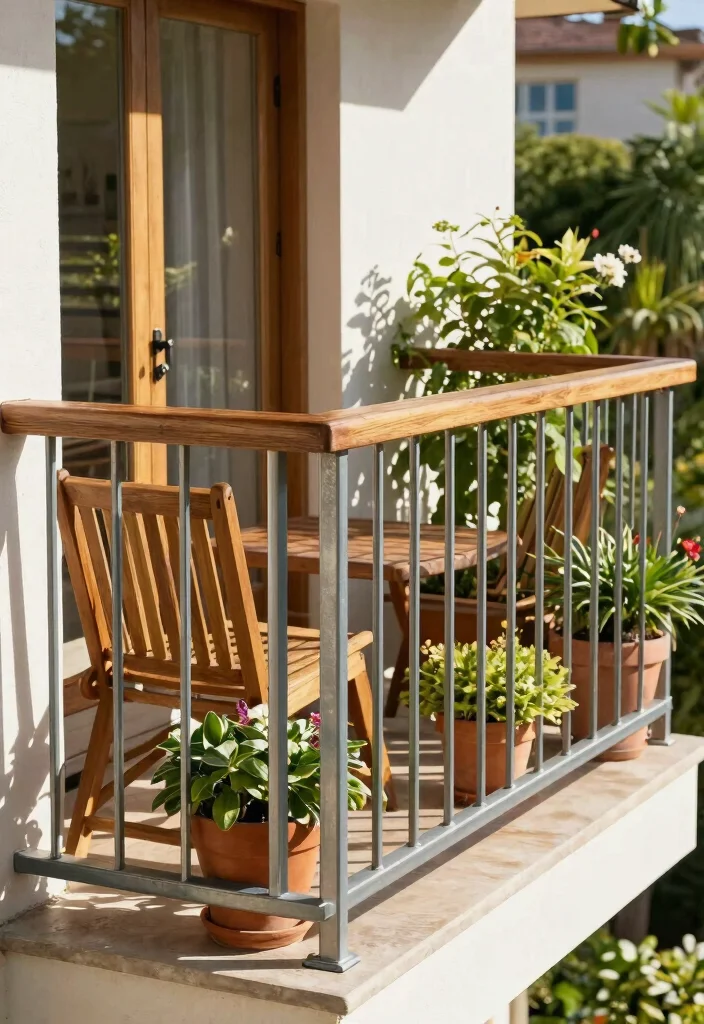 15 MS Railing Design Balcony Ideas That Meet Code and Look Modern - 4. Combination of Wood and Metal 1