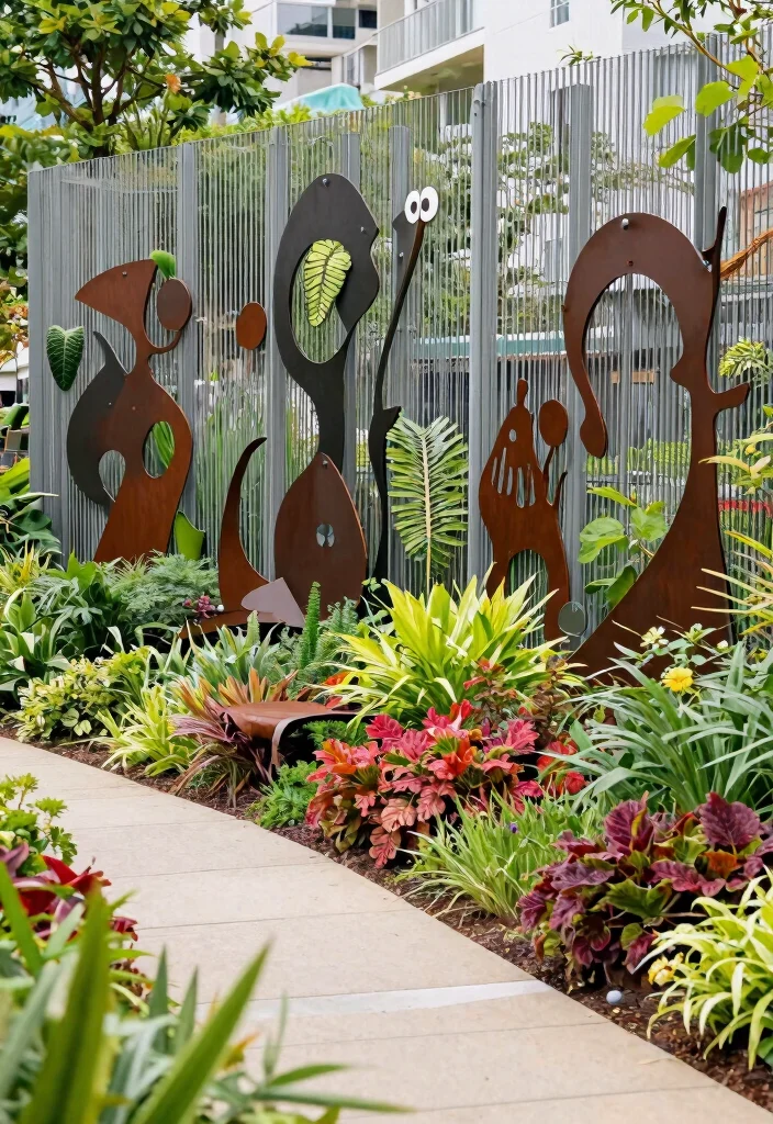 15 Metal Panel Fence Ideas That Go Up Fast and Last for Years - 14. Artistic Metal Sculptures as Fencing 1