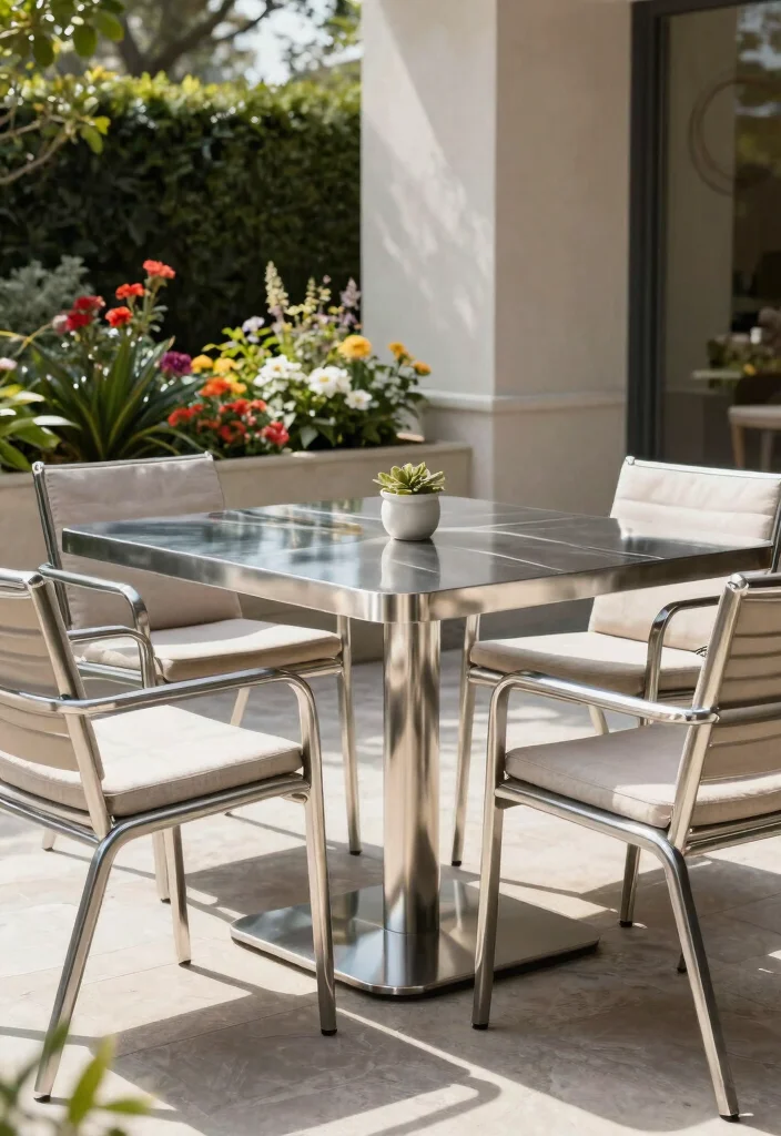 15 Metal Patio Furniture Sets That Don't Rust or Need Repainting - 14. Sleek and Modern: Stainless Steel Dining Sets 1