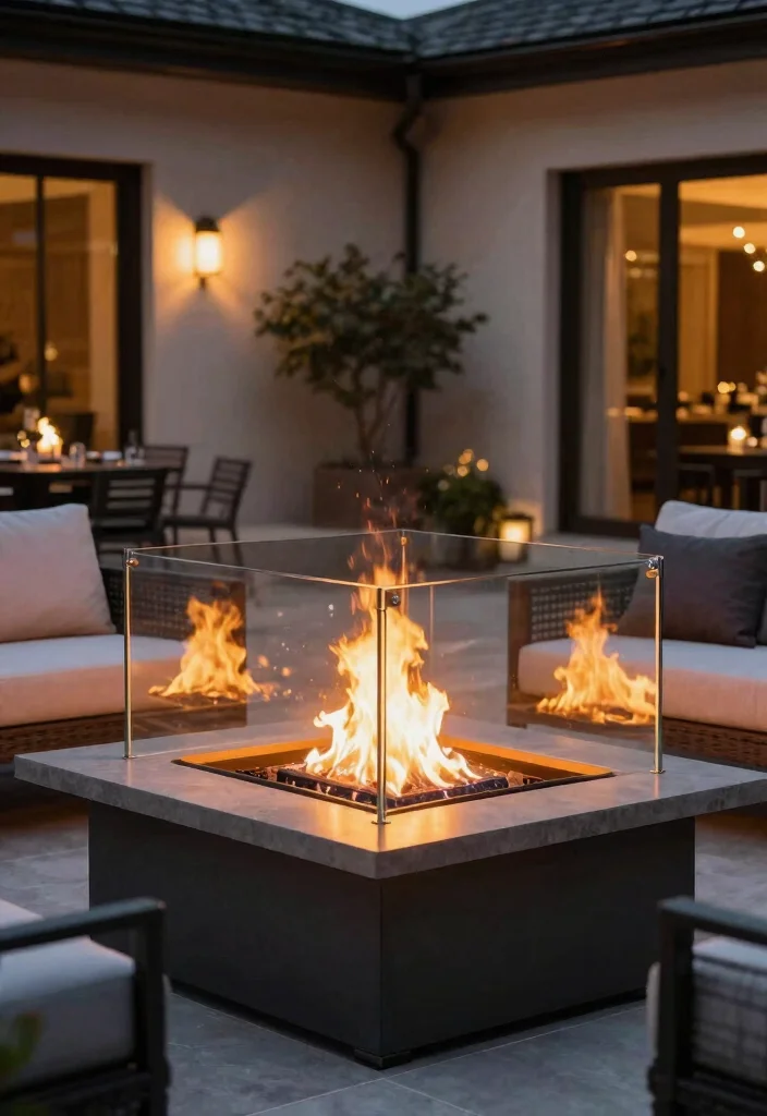 15 Simple Fire Pit Ideas for Your Backyard Without a Full Build-Out - 11. Fire Pit with Glass Wind Guards 1
