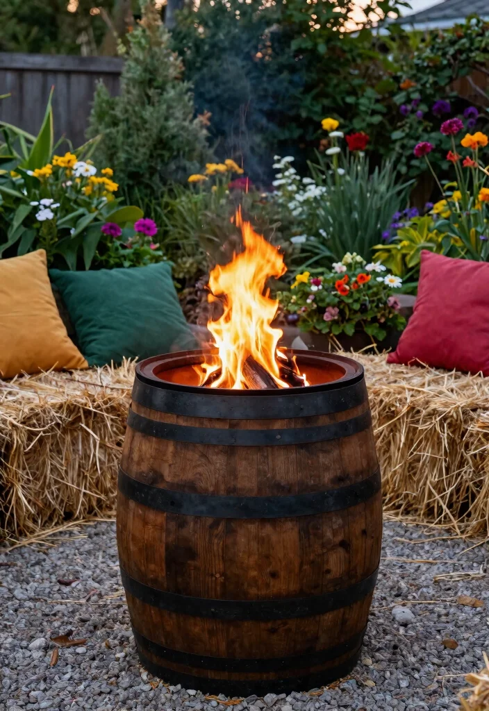 15 Simple Fire Pit Ideas for Your Backyard Without a Full Build-Out - 6. Upcycled Wine Barrel Fire Pit 1