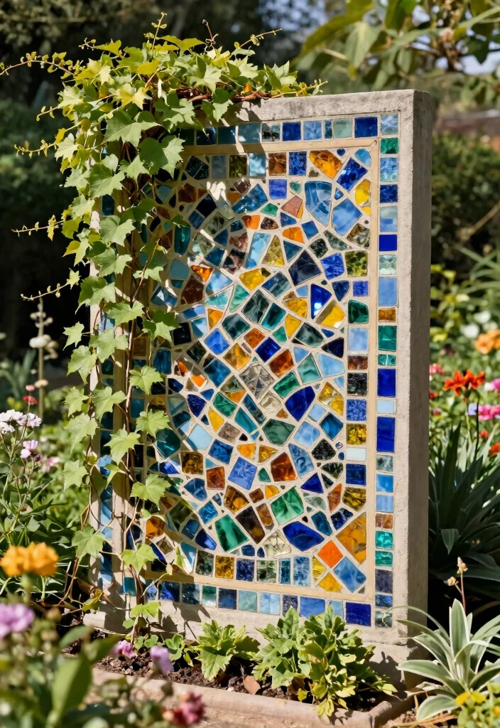 15 Trellis Fence Ideas That Add Privacy Without Blocking Light - 8. Artful Mosaic Trellis 1